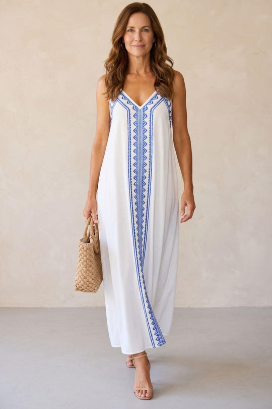 Embroidered Border V-Neck Cami Maxi Dress