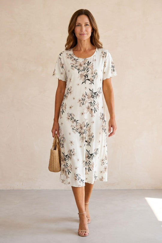 Floral Print Short Sleeve Midi Dress