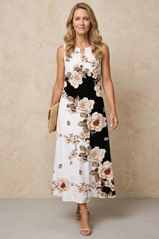 Floral Sleeveless Contrast Relaxed Maxi Dress