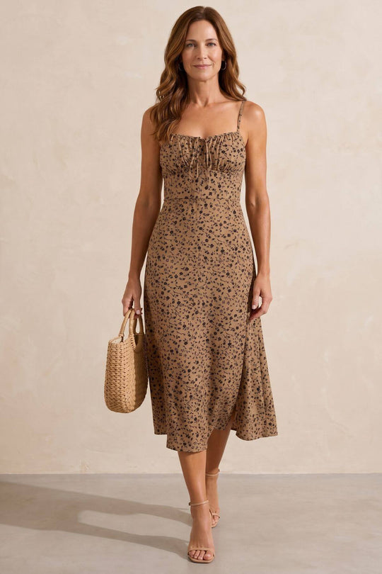 Floral Tie-Front Split Midi Dress