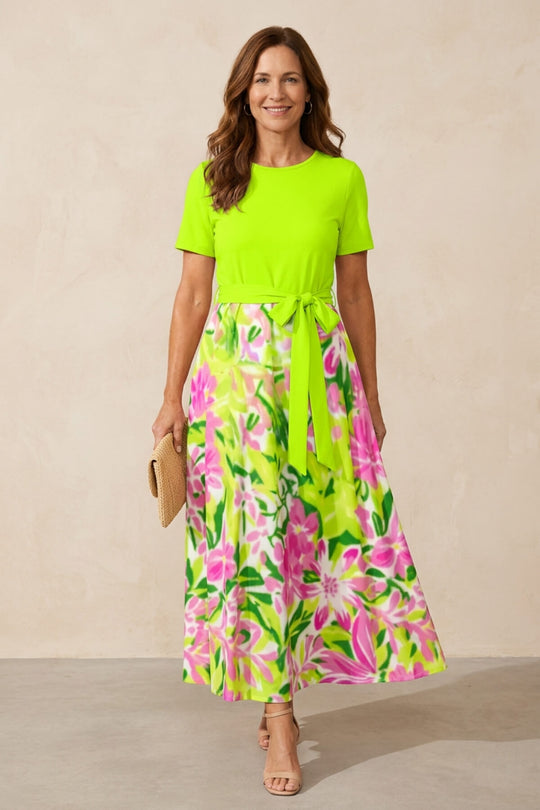 Floral Tie-Waist Maxi Pocket Dress - Plus Size