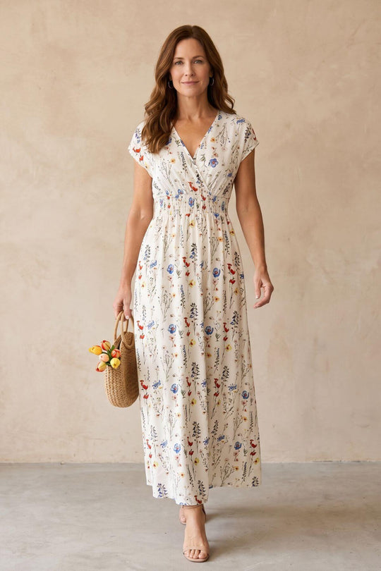 Floral Wrap Bodice Summer Maxi Dress