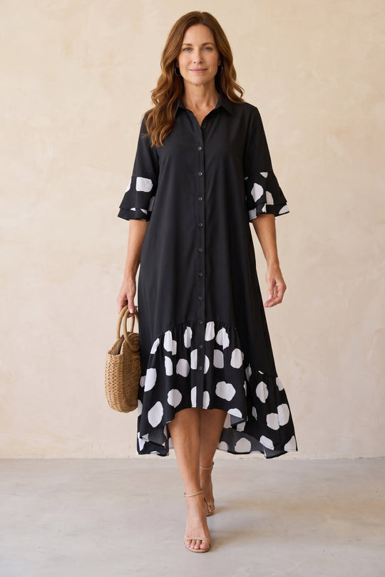 Flowy Collared Button Down Shirt Dress