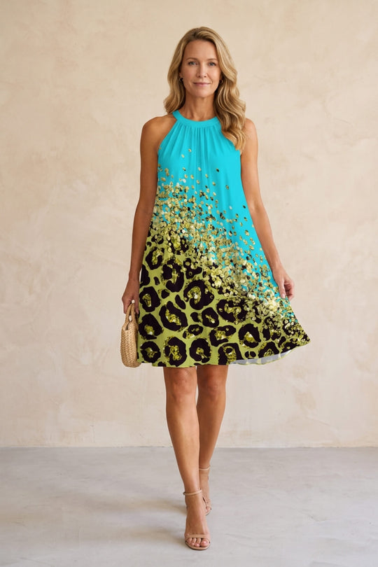 Flowy Halter Neck Speckled Floral Print Vacation Dress