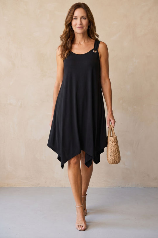 Flowy O-Ring Strap Asymmetrical Dress