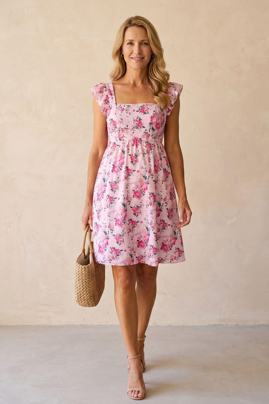 Maternity Floral Square Neck Flowy Bohemian Dress