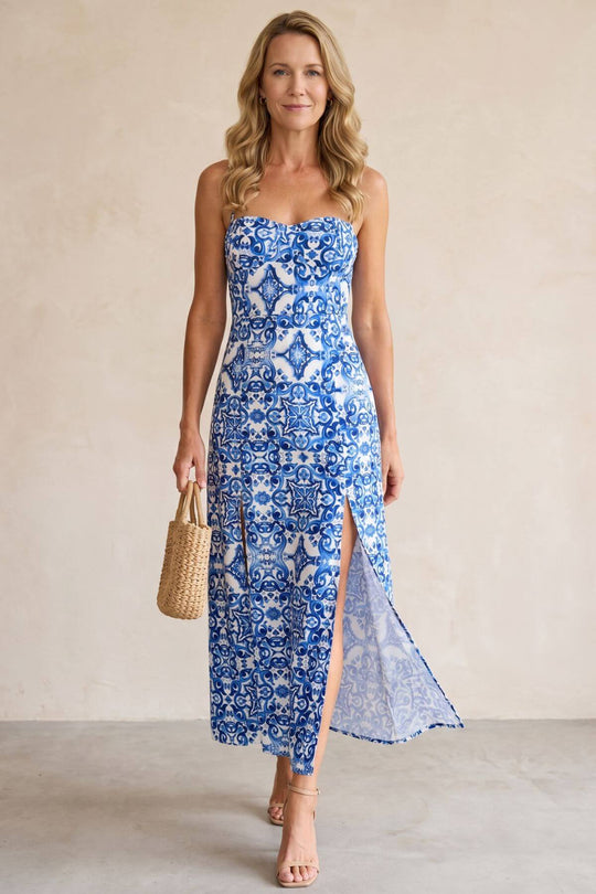 Mediterranean Pattern Adjustable Strap Dress