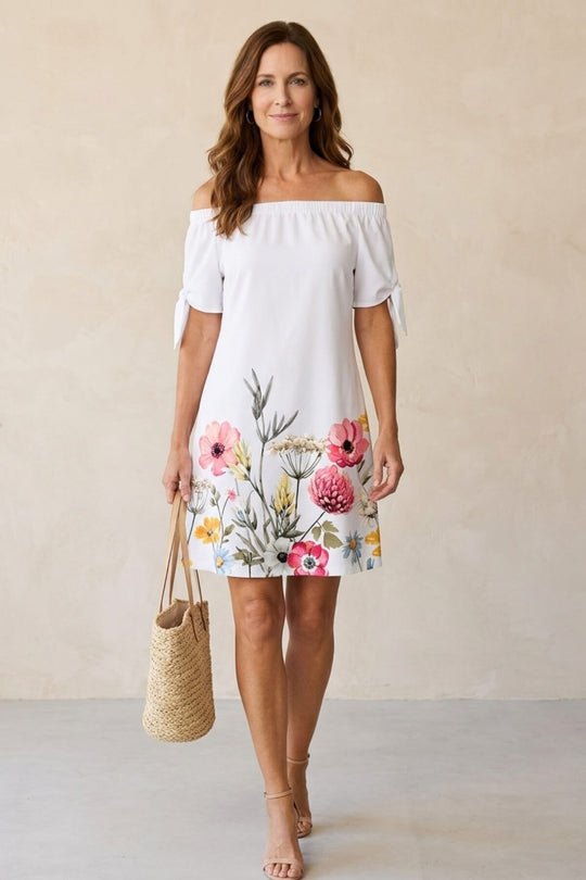 Off-The-Shoulder Boho Floral Hem Summer Dress