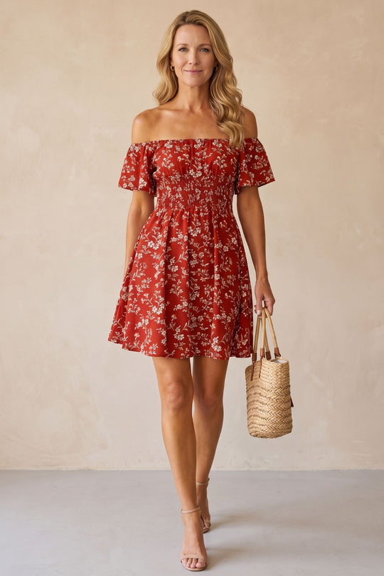 Off-The-Shoulder Floral Smocked Boho Summer Dress
