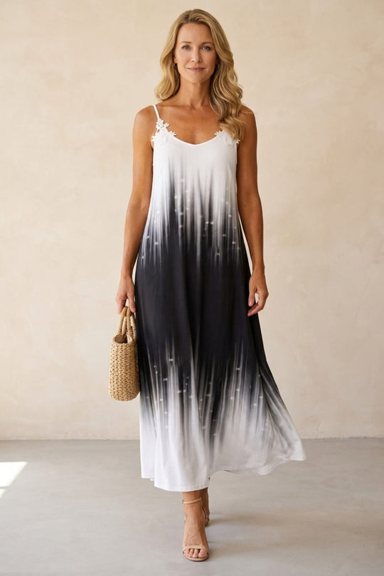 Ombre Floral Lace Strap Maxi Bohemian Dress