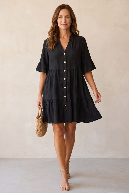 Plus Size Bohemian Summer Button Front Tiered Dress