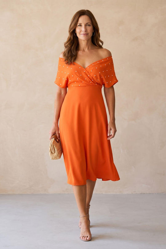 Plus Size Pearl Embellished Draped Midi Dress