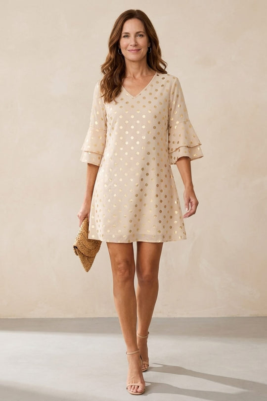 Polka Dot Tiered Sleeve Mini Dress