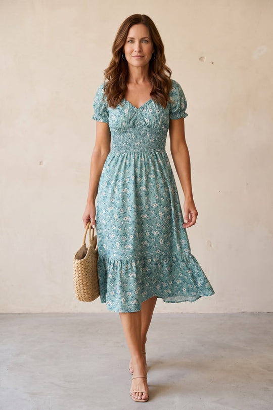 Puff Sleeve Ditsy Floral Casual Summer Dress