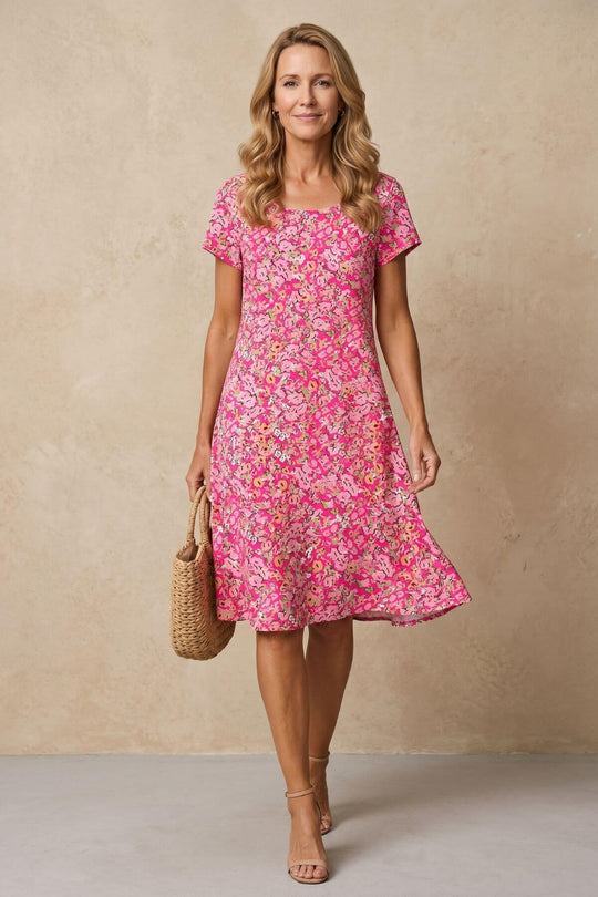 Relaxed Short Sleeve Floral Midi Dress