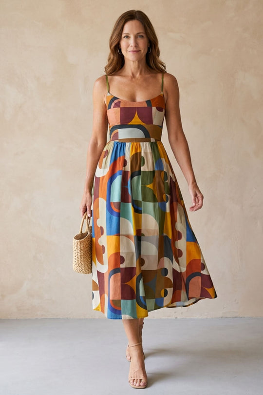 Retro Abstract Pattern Scoop Neck Summer Dress