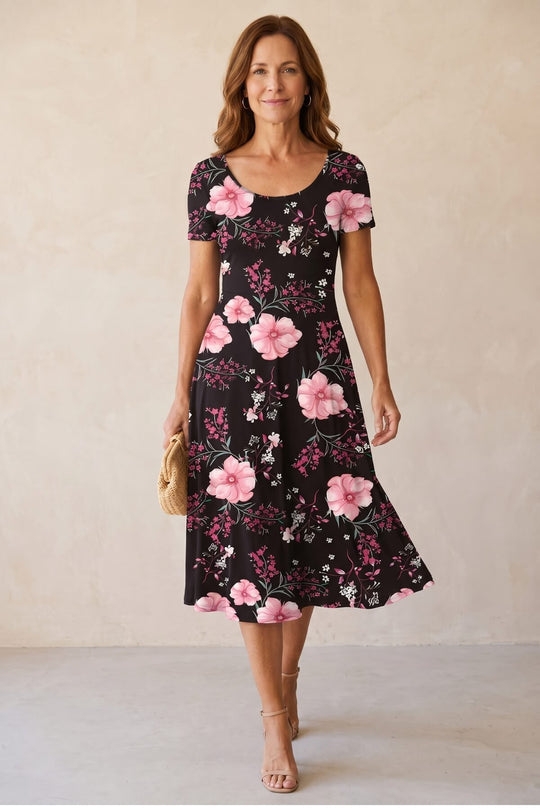 Round Neck Floral Flowy Summer Dress - Plus Size