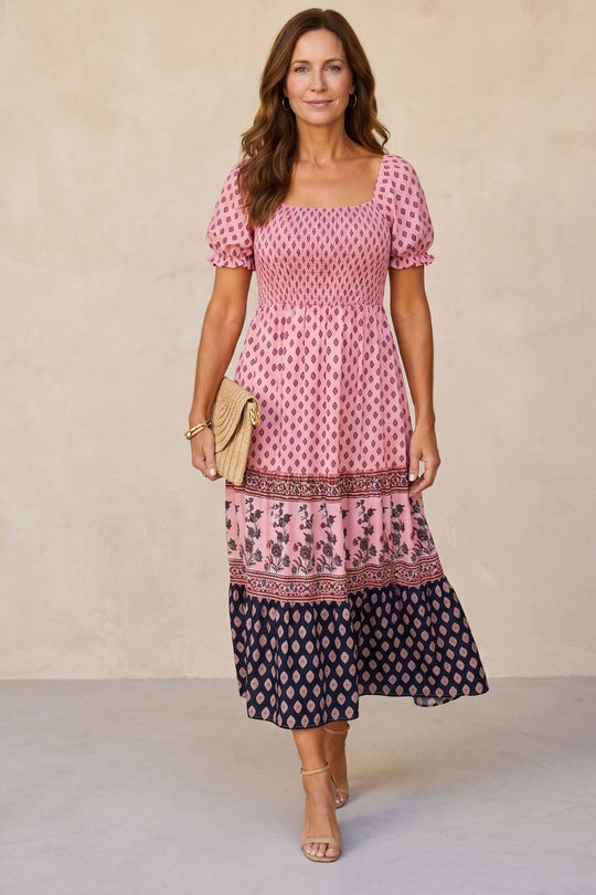 Ruffle Sleeve Floral Border Summer Dress - Plus Size