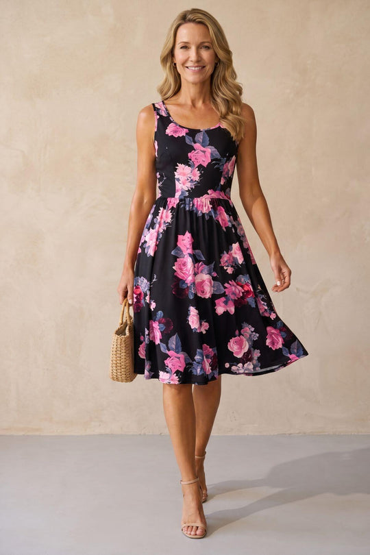 Scoop Neck Floral A-Line Casual Midi Dress