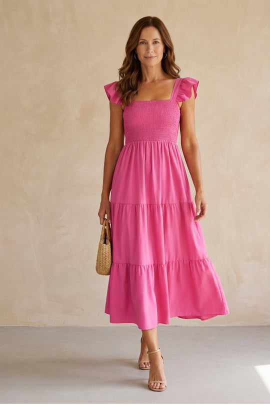 Flowy Tiered Smocked Midi Dress