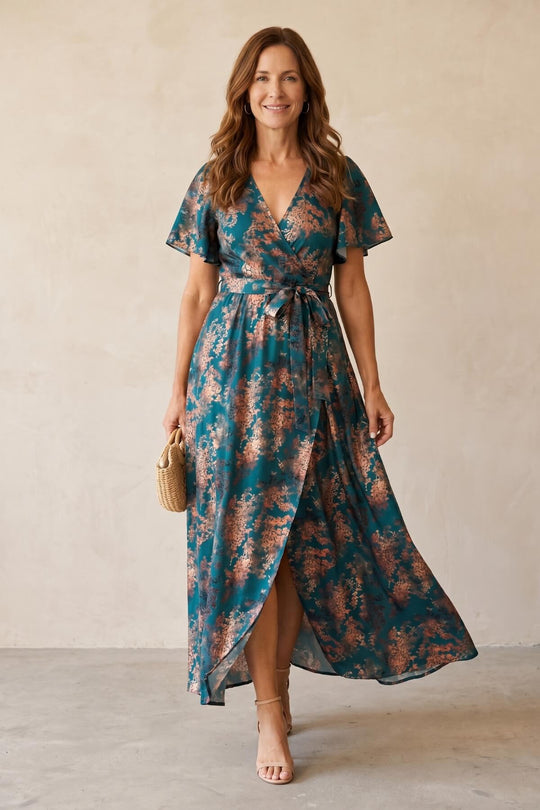 Short Sleeve Surplice Neck Summer Maxi Dress - Plus Size