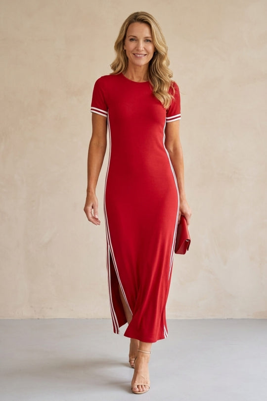Side-Striped Column Athletic Maxi Dress