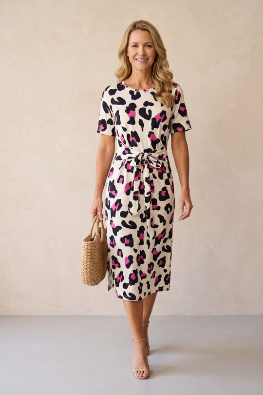 Side Slit Leopard Print Midi Dress