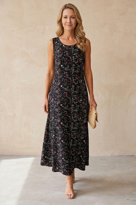 Sleeveless Floral Print Maxi Dress with Pockets - Plus Size