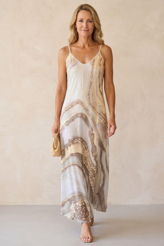 Sleeveless Swirl Print Flowy Boho Maxi Dress