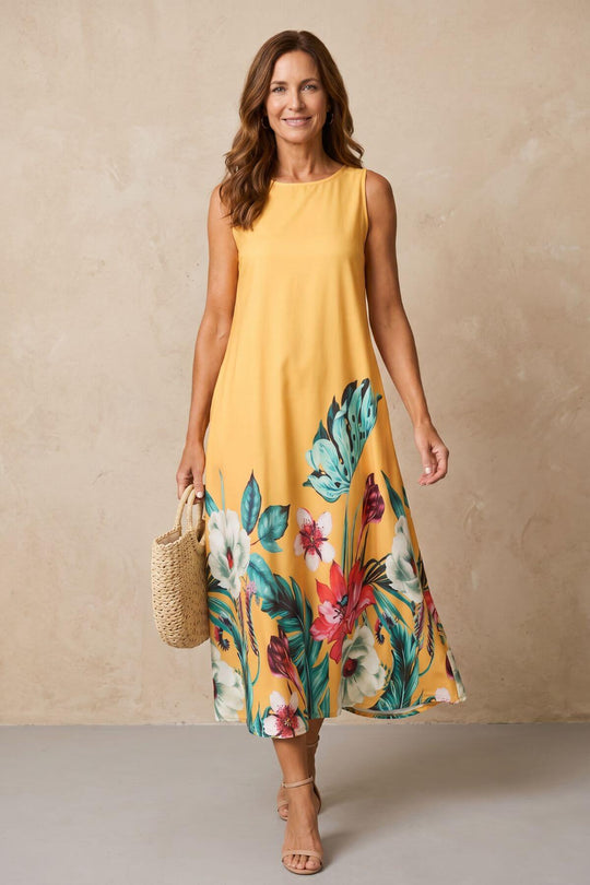 Sleeveless Tropical Floral Boho Summer Dress