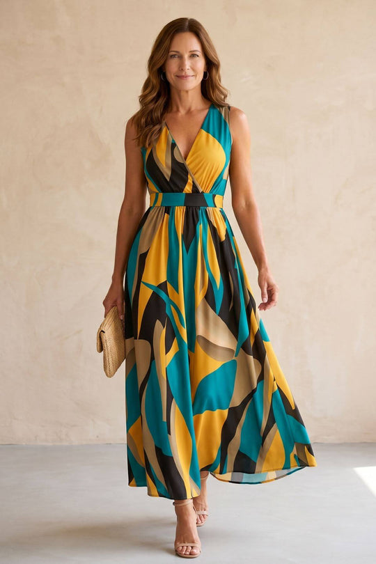Sleeveless Tropical Print Maxi Dress