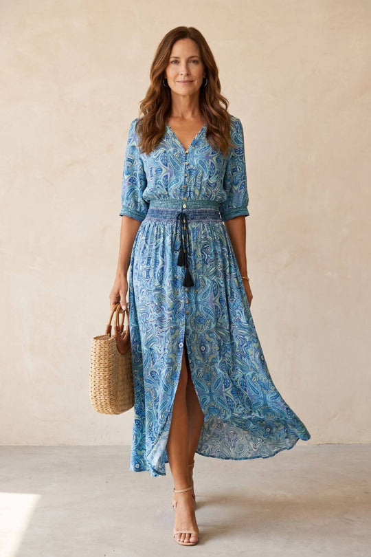 Smocked Waist Button Front Casual Summer Dress