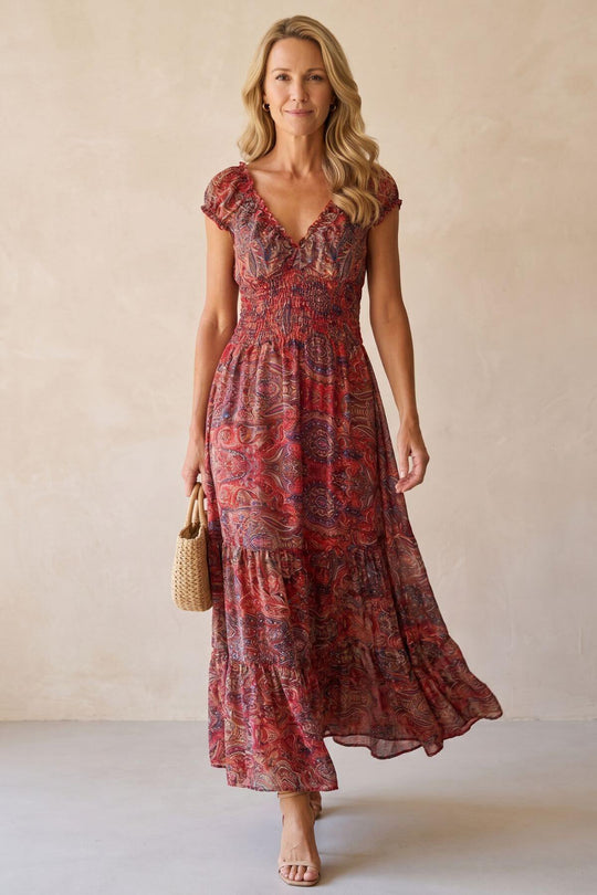 Smocked Waist Paisley Bohemian Summer Dress