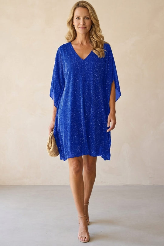 Split Sleeve Glitter Cocktail Mini Dress