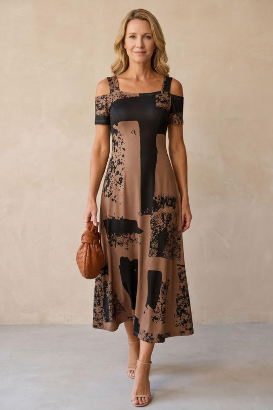 Square Neck Cutout Sleeve Boho Midi Dress
