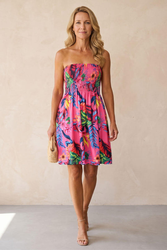 Strapless Smocked Floral Boho Dress