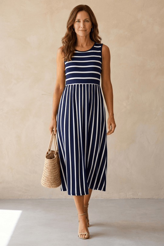 Striped Sleeveless Pocket Maxi Bohemian Dress