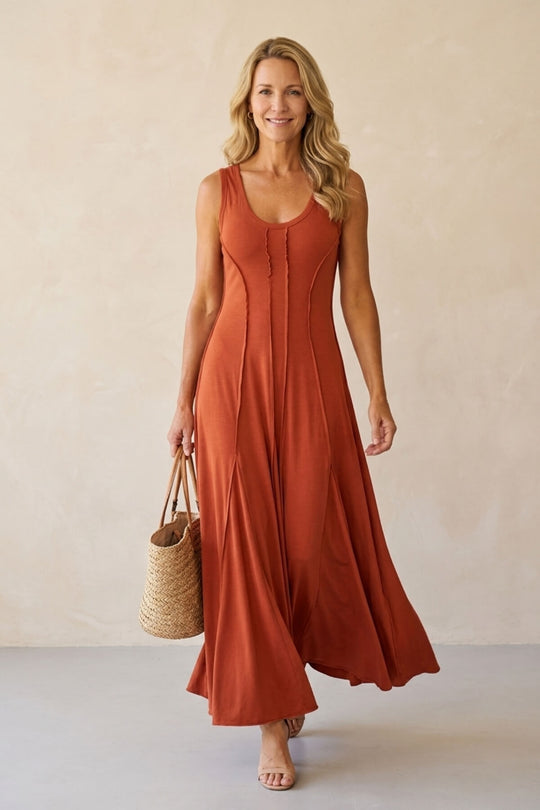 Structured Bodice Flared Sleeveless Boho Dress