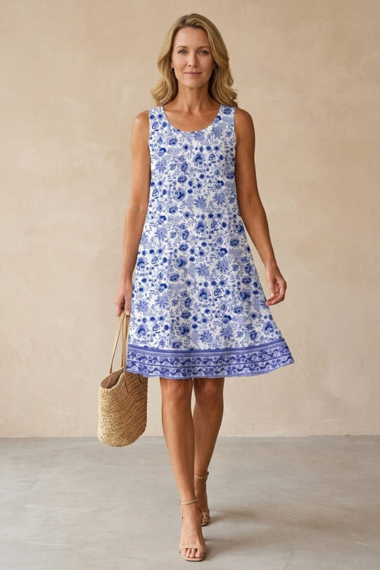 Summer Bohemian Botanical Border Pattern Dress