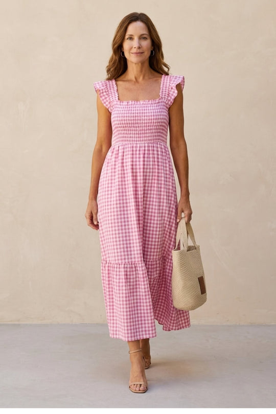 Summer Bohemian Checkered Tiered Long Dress