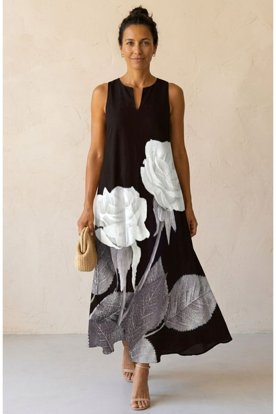Summer Bohemian Sleeveless Large Floral Print Pocket Dress