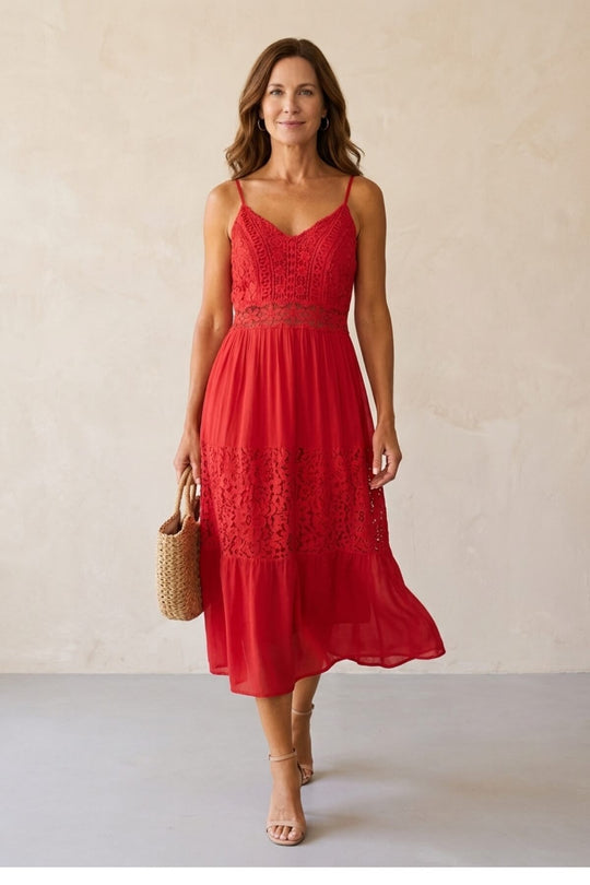 Summer Bohemian Sleeveless Spaghetti Strap Lace Dress