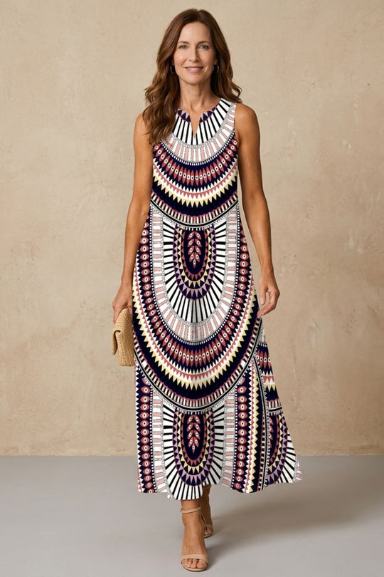 Summer Bohemian Sleeveless Tribal Print Maxi Dress