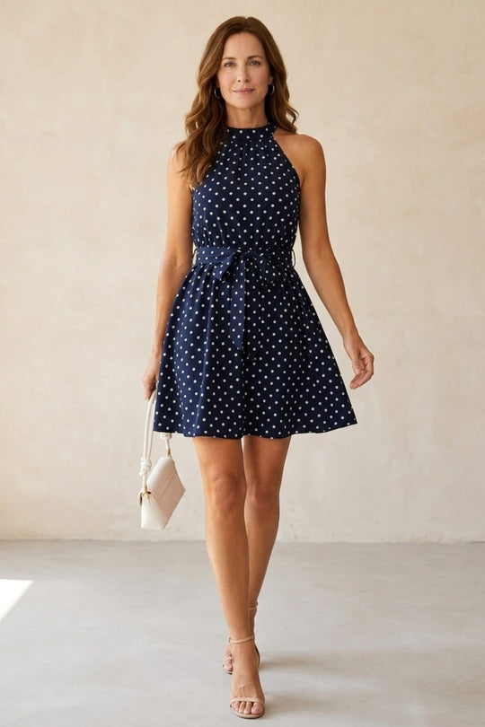 Summer Bohemian Tie Waist Polka Dot Short Dress