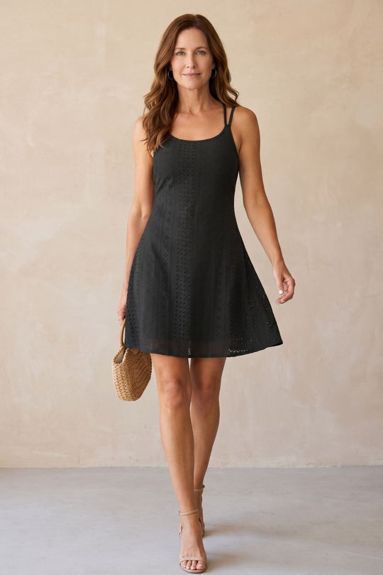 Summer Double Spaghetti Strap Eyelet Dress