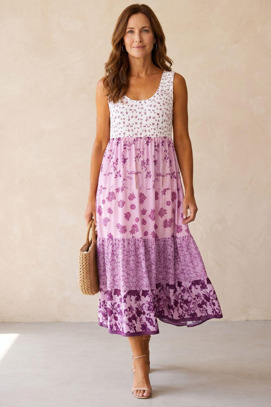 Summer Scoop Neck Tiered Floral Dress