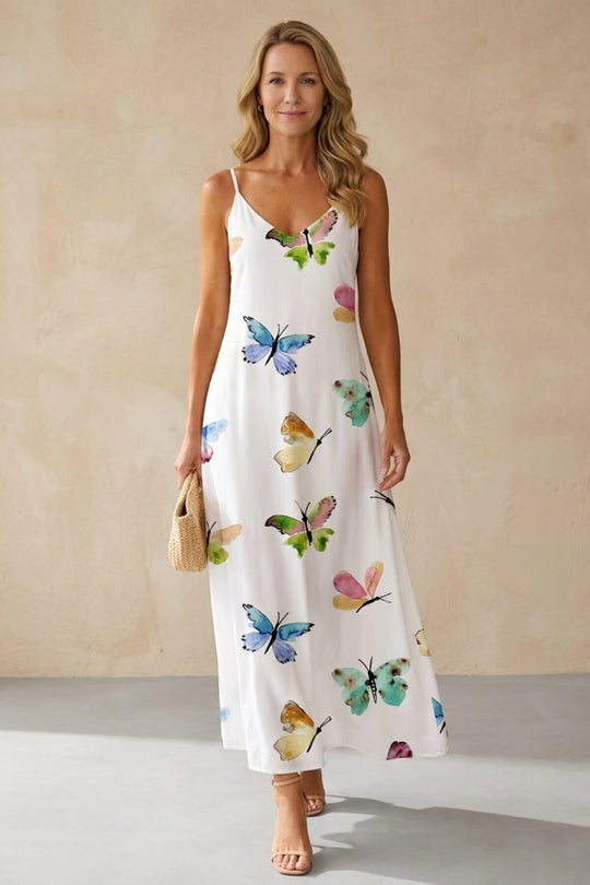 Summer V-Neck Butterfly Print Boho Dress