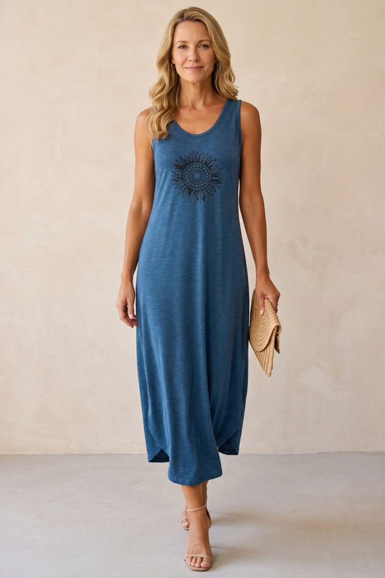 Summer V-Neck Sunflower Mandala Bohemian Dress