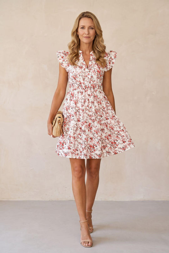 Sweet Floral Ruffle Sleeve Mini Dress