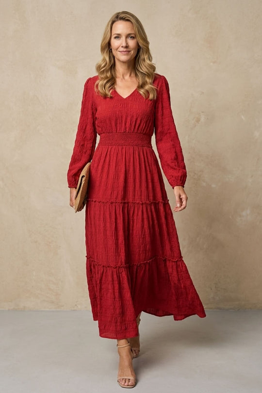 Textured Fabric Tiered Bohemian Maxi Dress